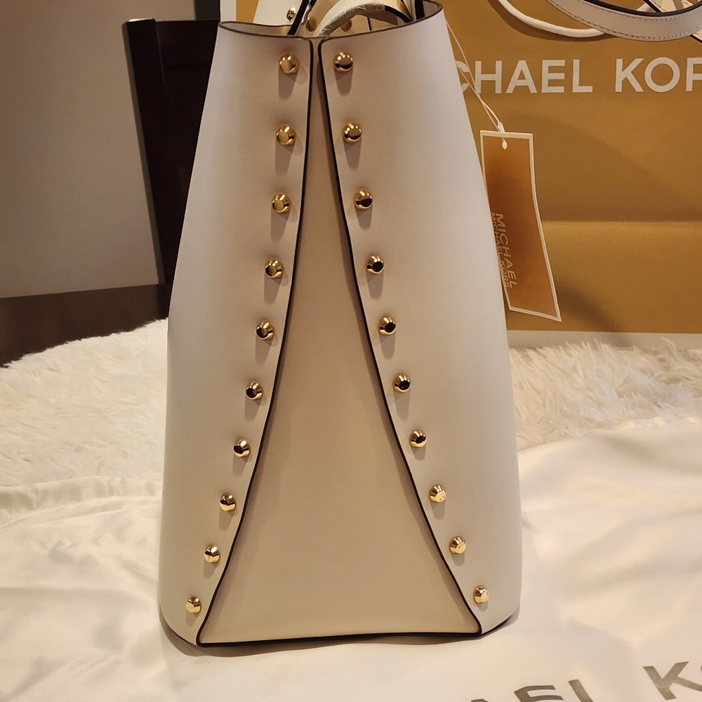 Michael Kors Women's Manhattan Smooth Leather Shoulder Tote Bag/Lt Cream/NWT/ - Picture 4 of 17